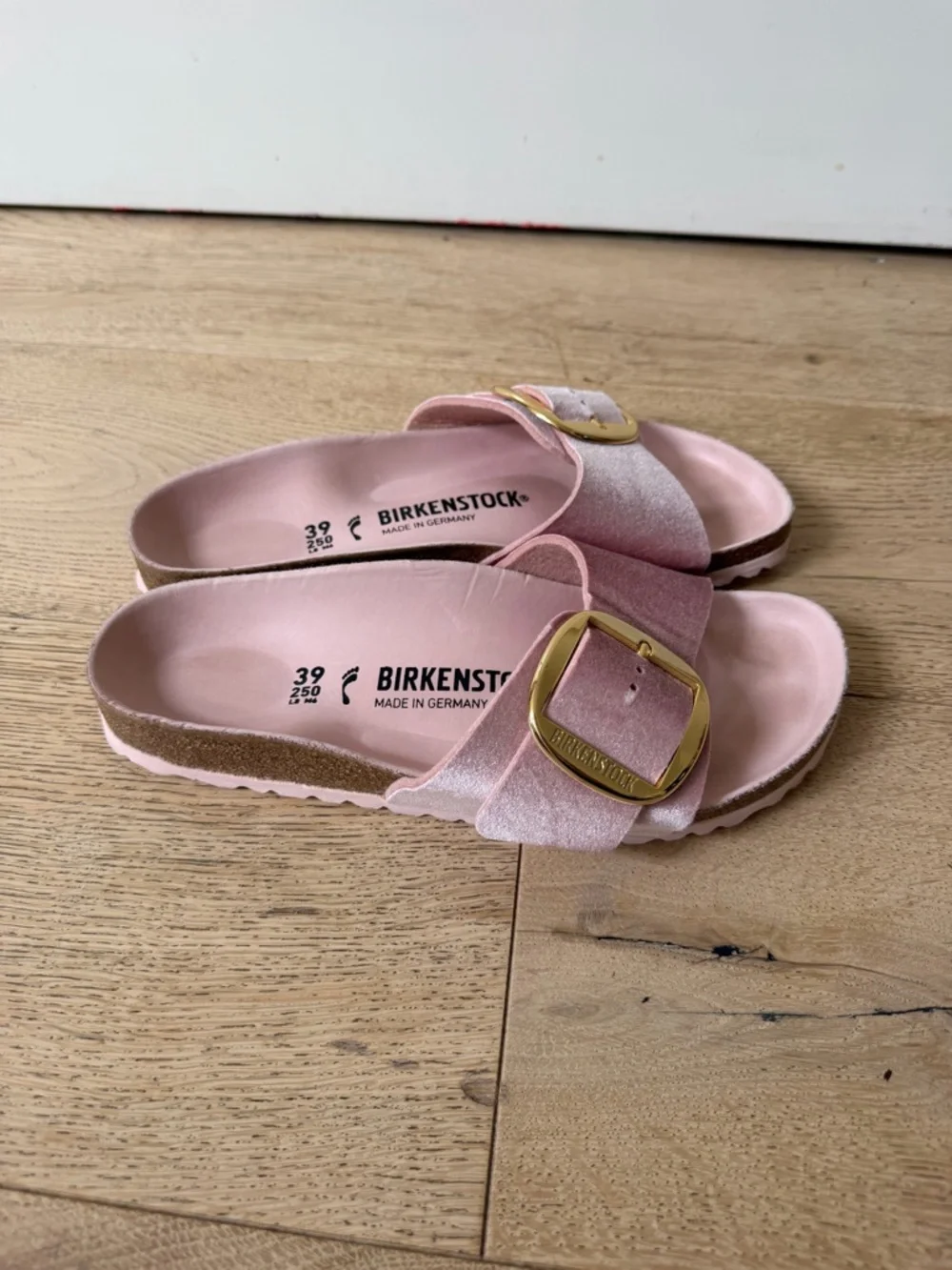 Birkenstock Madrid Big Buckle Sandal in Pink and Gold - Picture 4 of 7